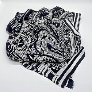 Anne Klein Black White Silk Paisley Oblong Scarf